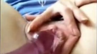 Sexy amateur housewife pokes her meaty juicy pussy all alone