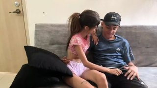 Hot stepsister kisses lead to wild creampie fuck - amateur pov