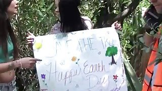 Teen chicks saving the trees via fucking the woodcutter