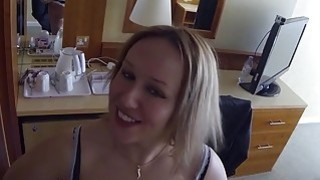 Chubby blonde sucks and fucks fake cop