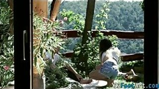 Erotic babe tugging and riding dick