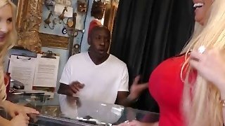 Slutty mom Alura Jenson and her daughter Piper Perri get fucked in tattoo studio